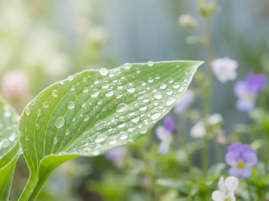 Gocce d'acqua cristallina su una foglia verde a simboleggiare la cura e la protezione costante che il corpo attua dietro le quinte