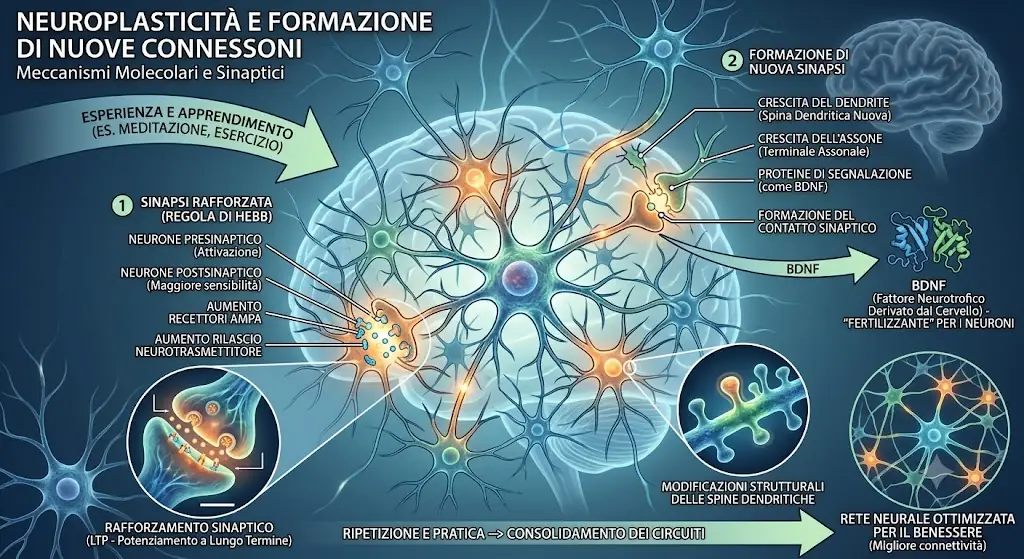 Schema della neuroplasticità e connessioni sinaptiche