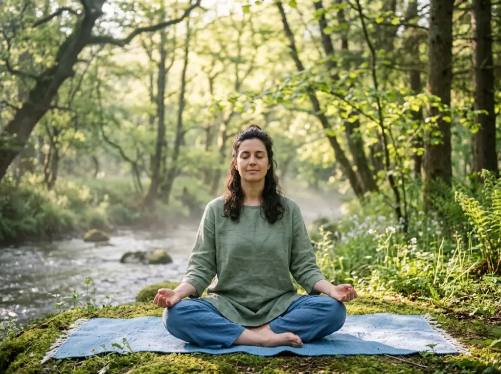 Una persona in meditazione o in ascolto del proprio respiro